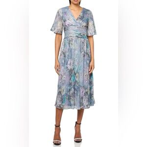 S.L. Fashions Short Sleeve VNeck Cocktail Dress WRuched Waist Wedding Guest Gown